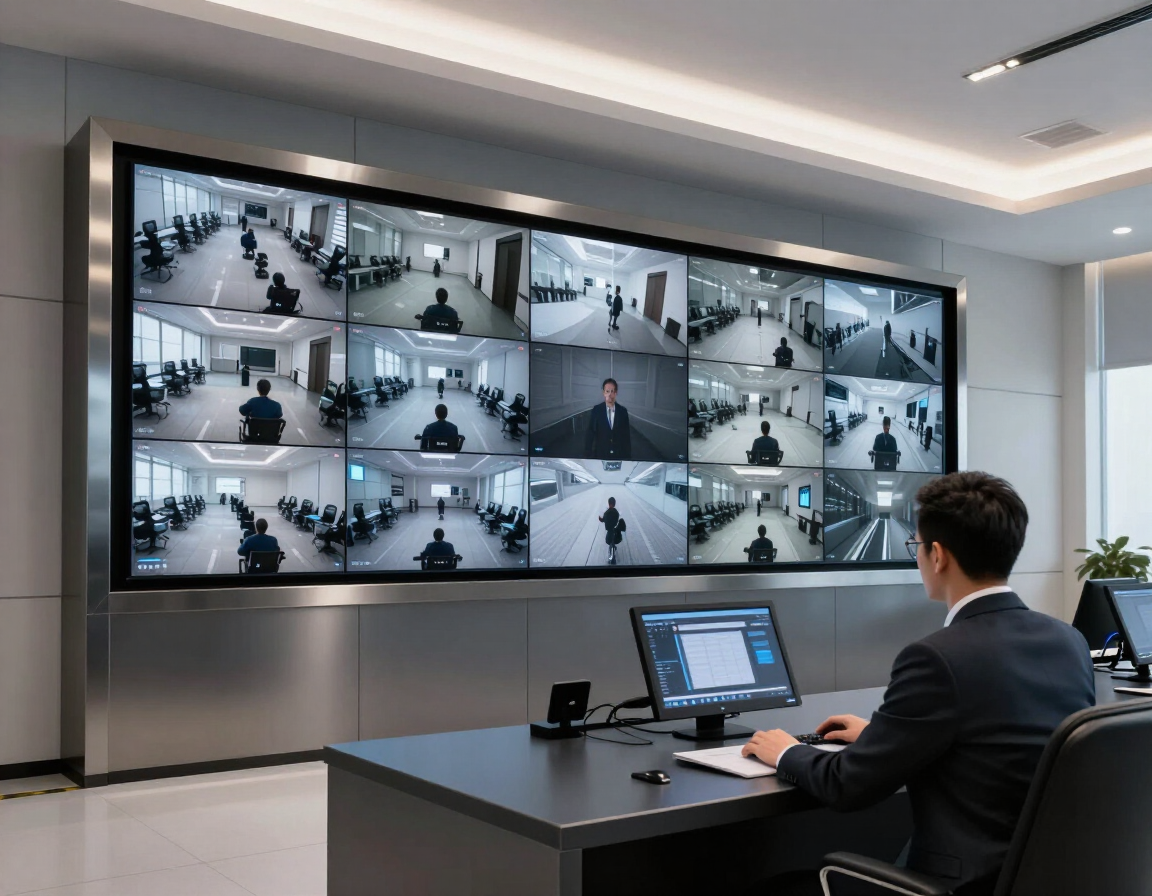 Panel de monitoreo de cámaras de seguridad.