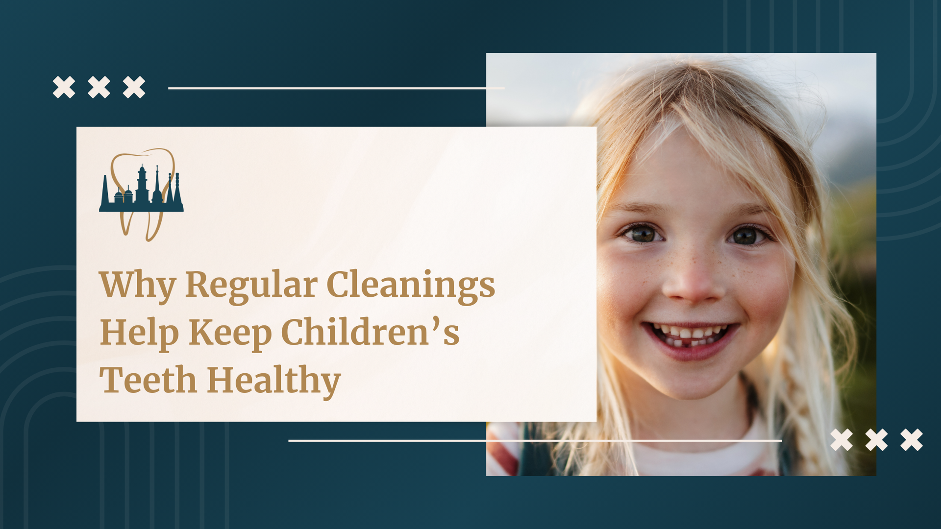 Girl smiling with healthy teeth, text