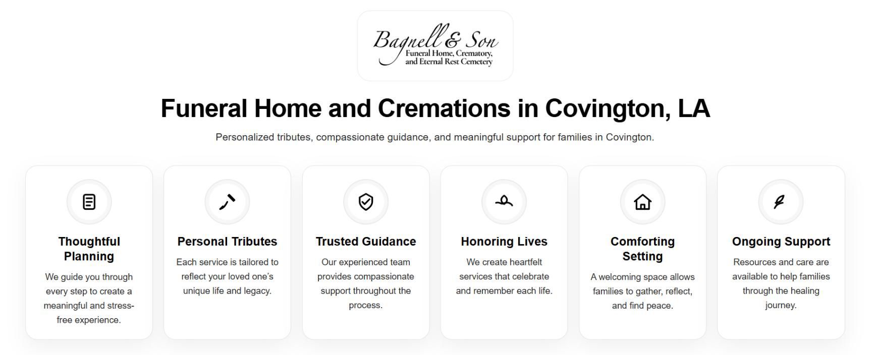 Infographic of services at funeral home and cremations Covington, LA with support