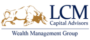 Logo of LCM Capital Advisors with a bull, navy blue text, and a light blue horizontal line.