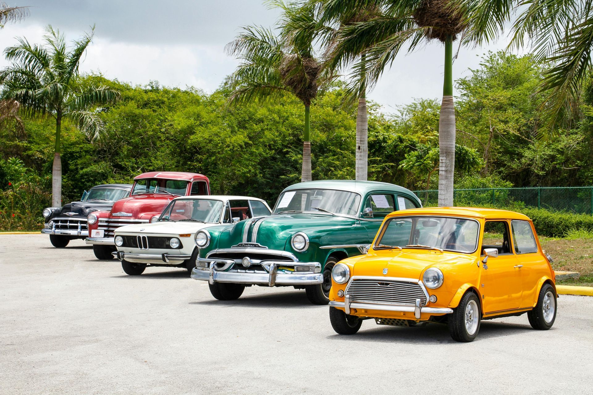 A line of classic cars