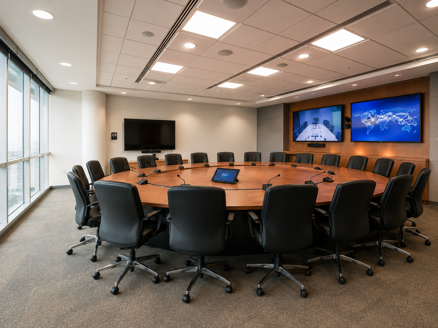 Presentación corporativa con pantalla interactiva para reuniones empresariales