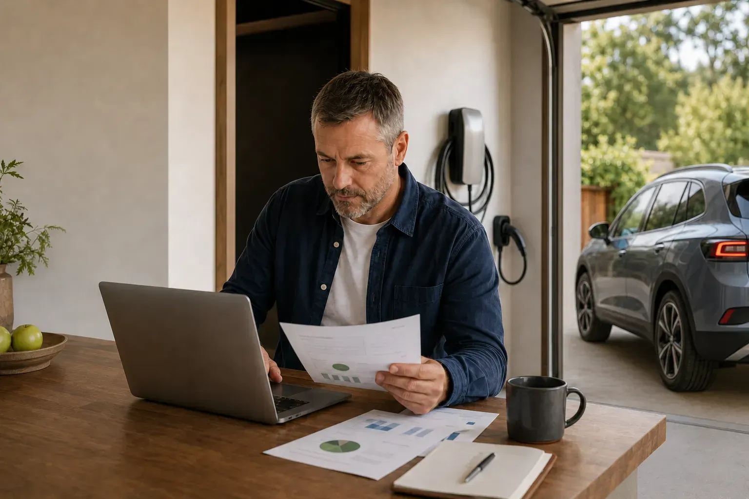 Homeowner reviewing available incentives and rebates for EV charger installation