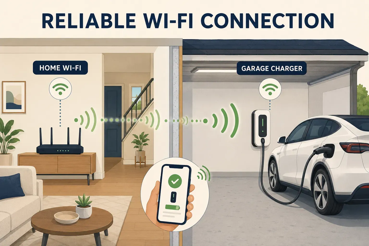 Home Wi-Fi router providing a reliable connection to a smart EV charger in the garage