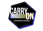 Carry On Automotive Detailing logo with white text on a black pentagon, a blue and gold bar, and the words "Automotive Detailing."