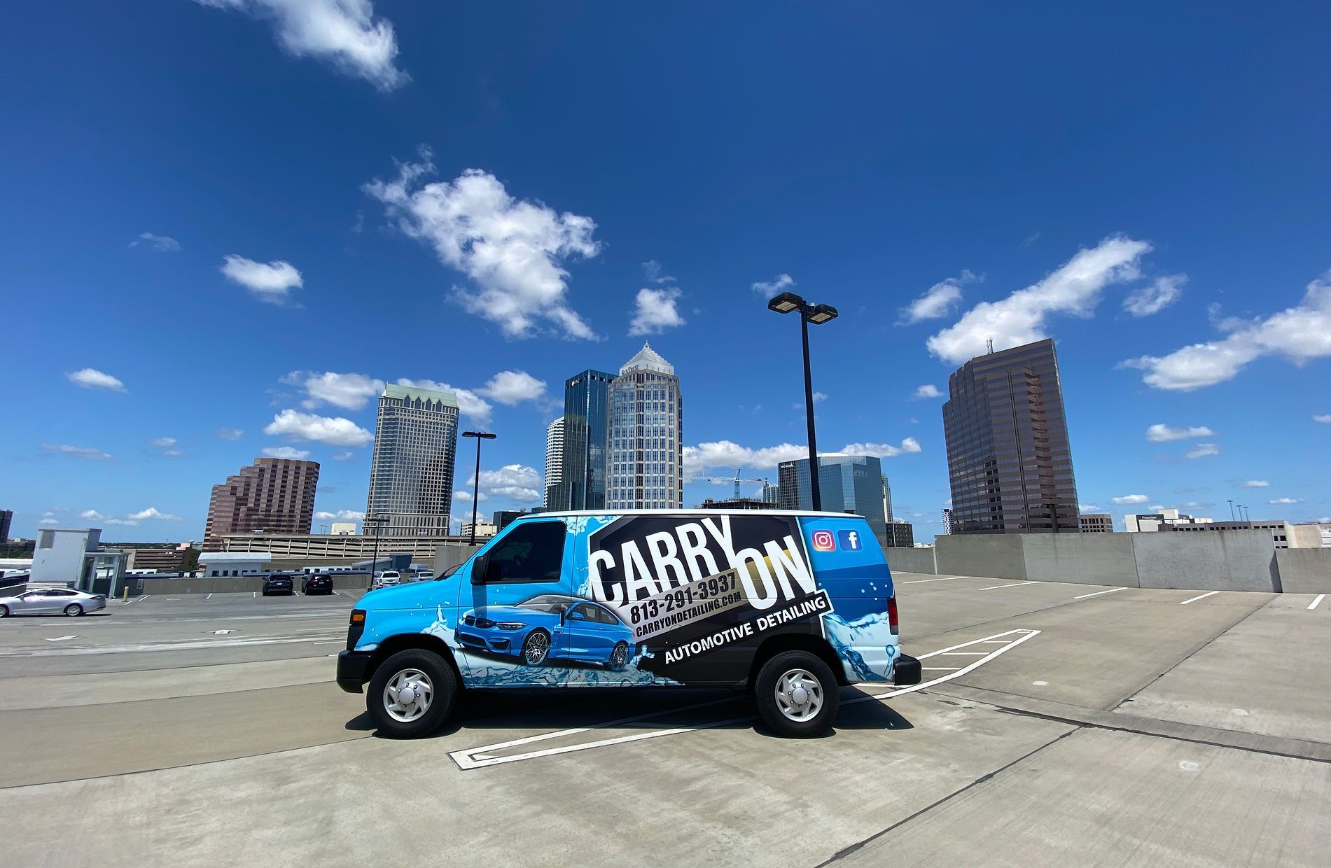 Blue van with
