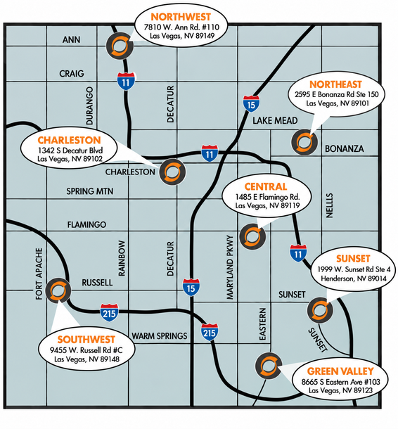 Stylized city map with colored neighborhood labels, roads, and transit routes around a central downtown area