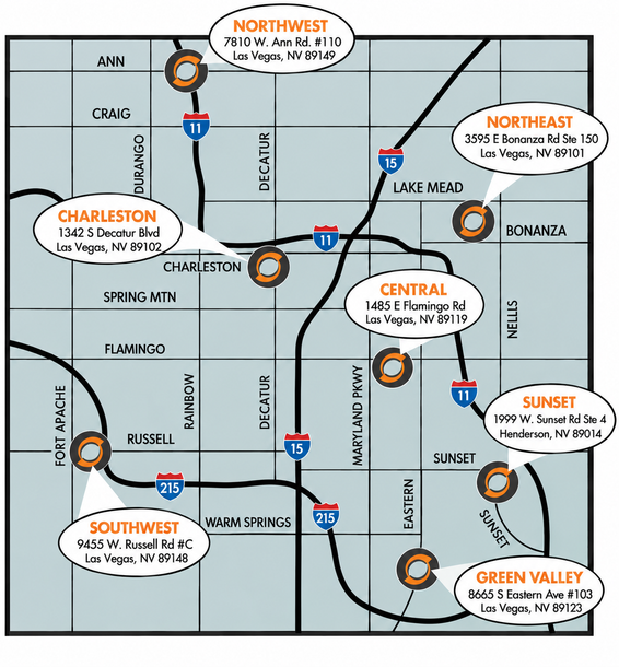 Stylized city map with colored neighborhood labels, roads, and transit routes around a central downtown area