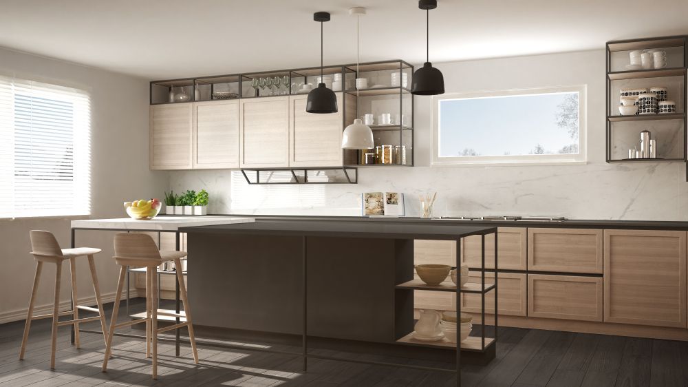A Modern Kitchen With Wooden Cabinets and a Large Island — Flow Kitchens in Old Bar, NSW