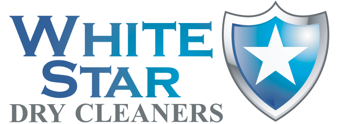 Logo for White Star Dry Cleaners: blue text, white star within a shield.