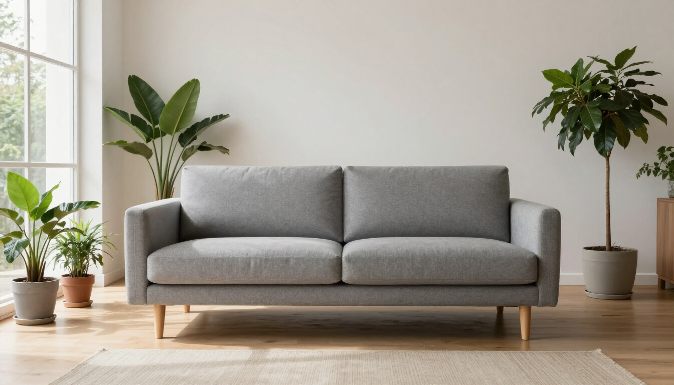 Dettaglio di un divano moderno e confortevole in un soggiorno luminoso