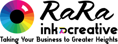 RaRa inkcreative logo with multicolor wheel icon and tagline “Taking Your Business to Greater Heights”