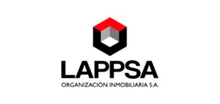 Logotipo de LAPPSA Organización Inmobiliaria SA que presenta un icono de cubo geométrico rojo