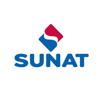 Logotipo de SUNAT, que presenta un símbolo de diamante azul y rojo sobre el texto