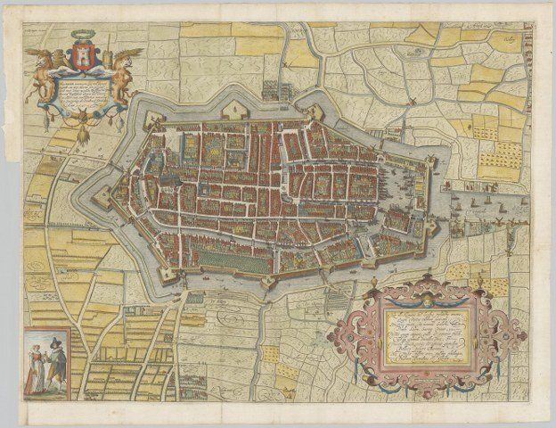 Een historische kaart van de stad Alkmaar gemaakt door Cornelis Drebbel in het jaar 1579