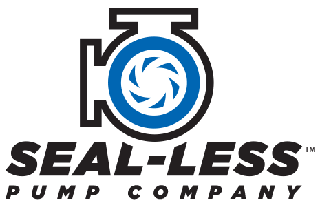 The seal less pump company logo is a blue and black logo with a blue circle in the middle.