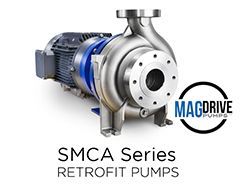A stainless steel SMCA Retrofit Pump with a blue component, labeled