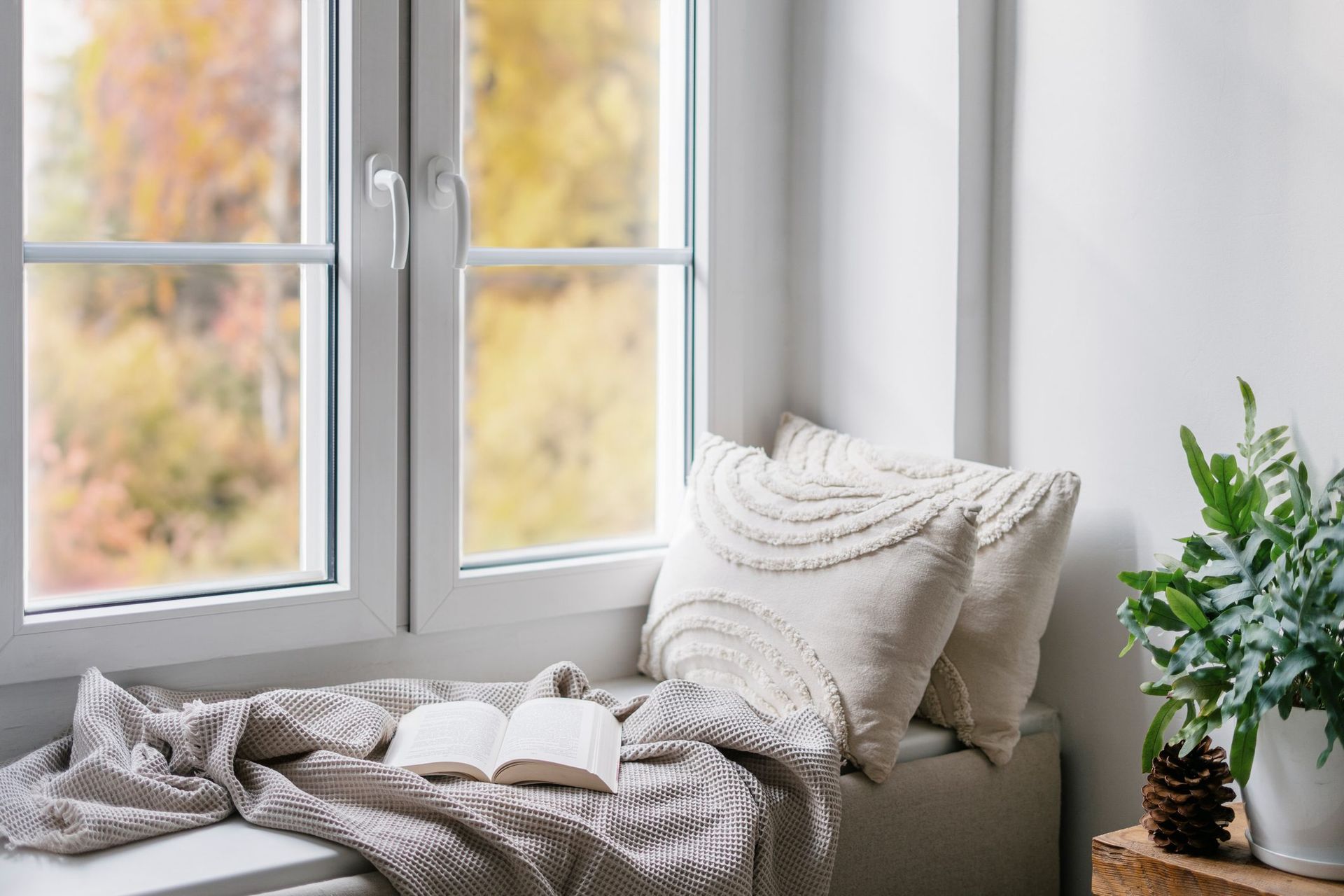 Blanket and book next to new windows installed by top window company in Springfield, MO