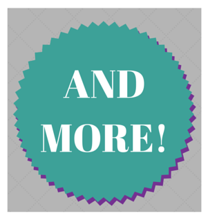 Teal scalloped badge with white text reading “AND MORE!” on a gray background