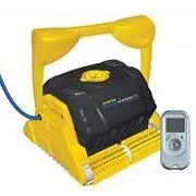 Yellow portable oxygen concentrator with black bag and a handheld remote control