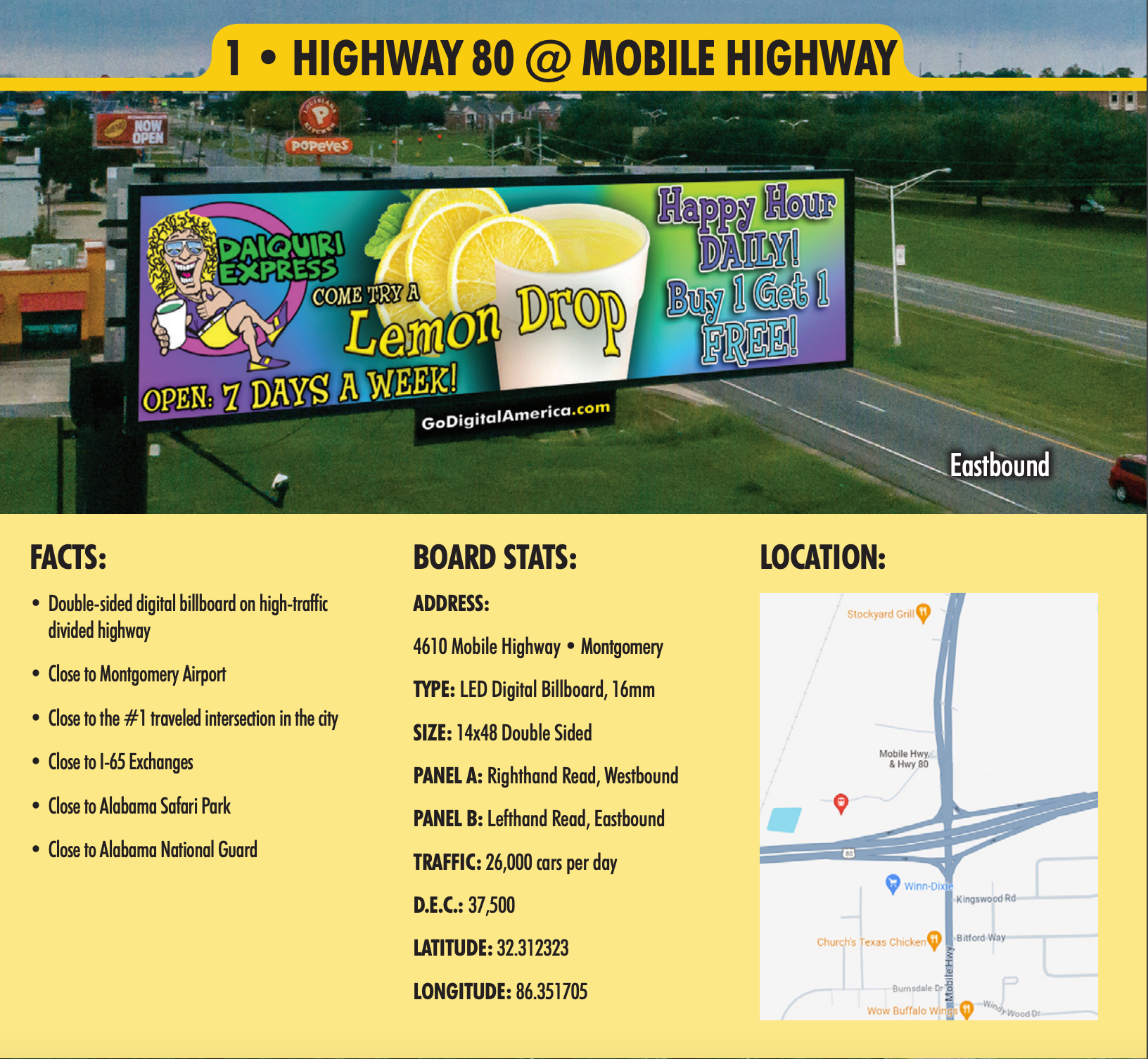 A billboard on the side of a highway advertises lemon drop