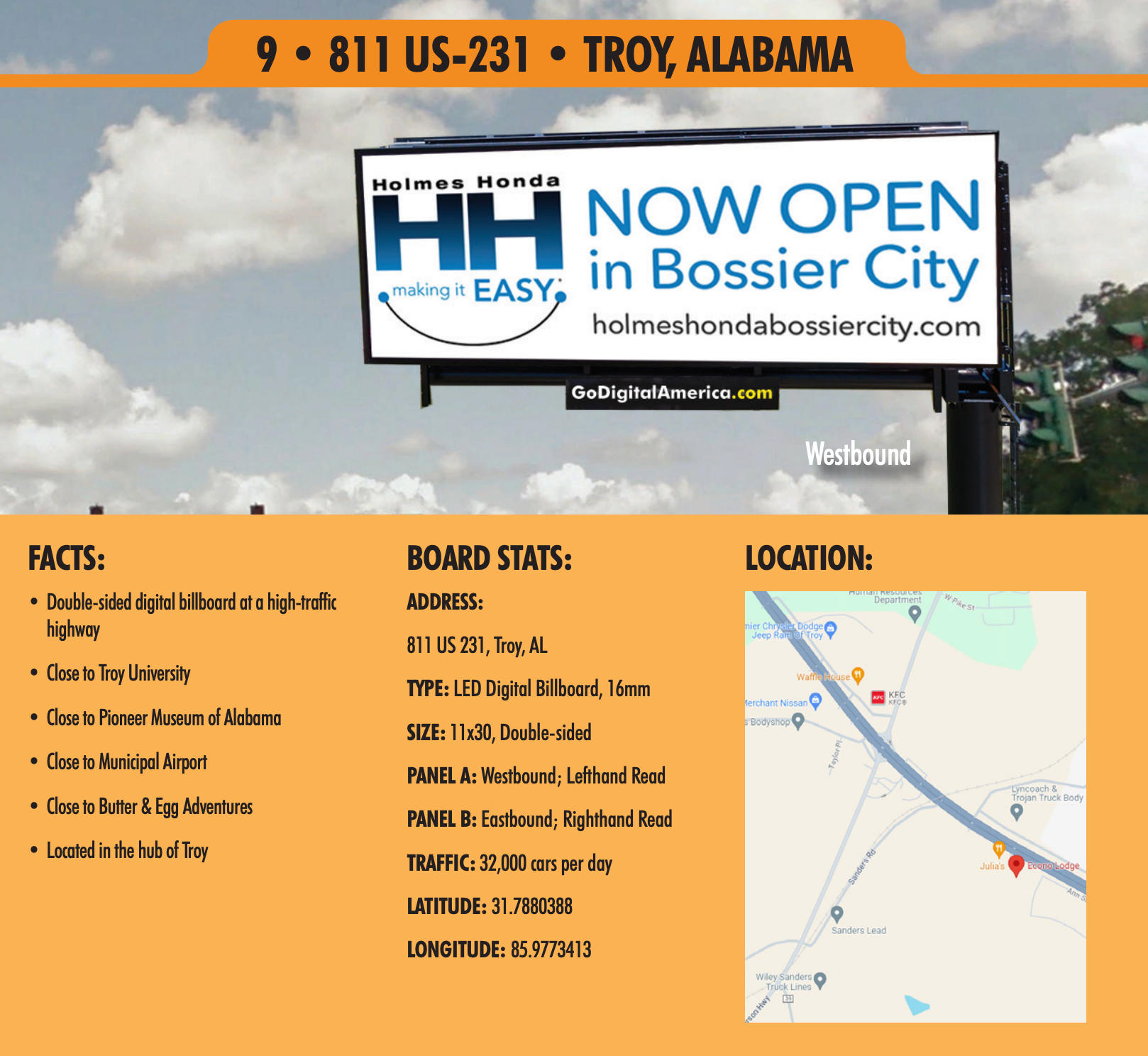 A billboard that says hh now open in bossier city