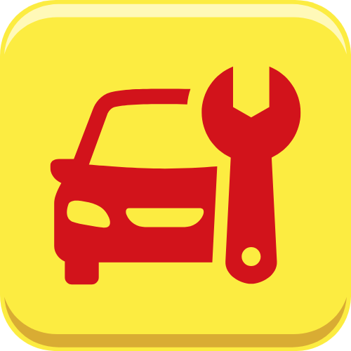 An icon of a car and a wrench on a yellow background.