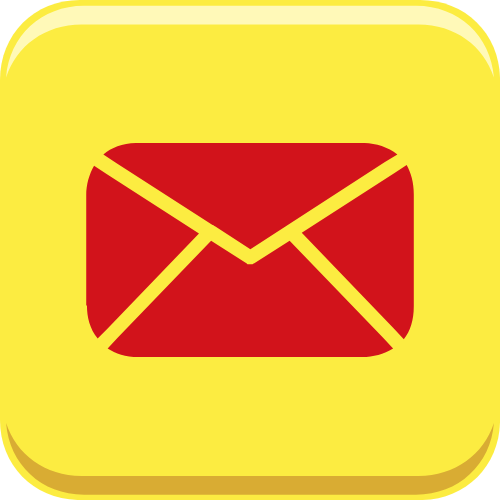 A yellow button with a red envelope on it