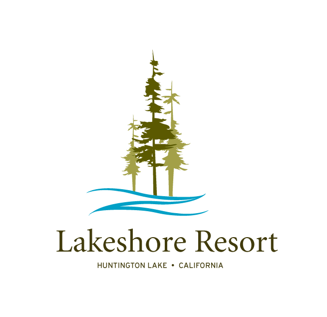 Lakeshore Resort sign: snowy mountain lake scene with sailboats, evergreen trees, and a cabin, set in a wooden oval frame.