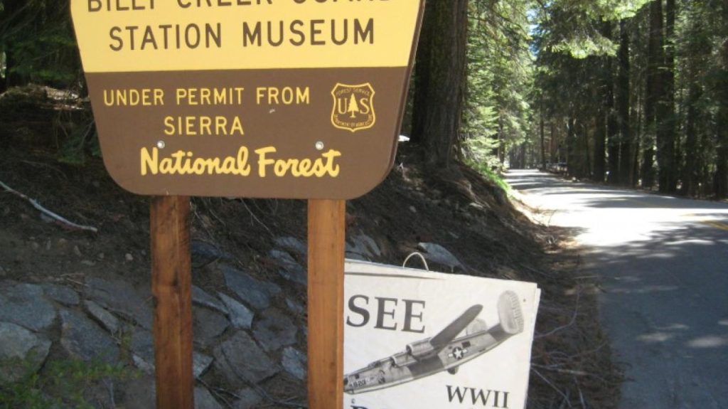 Sign for Billy Creek Fire Station Museum in Sierra National Forest.