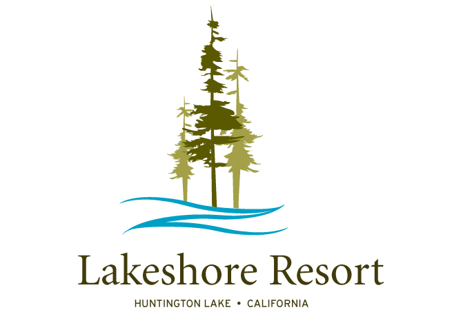 Lakeshore Resort logo: snow-covered landscape, lake, mountains, trees, sailboat, cabin. Wooden oval frame.