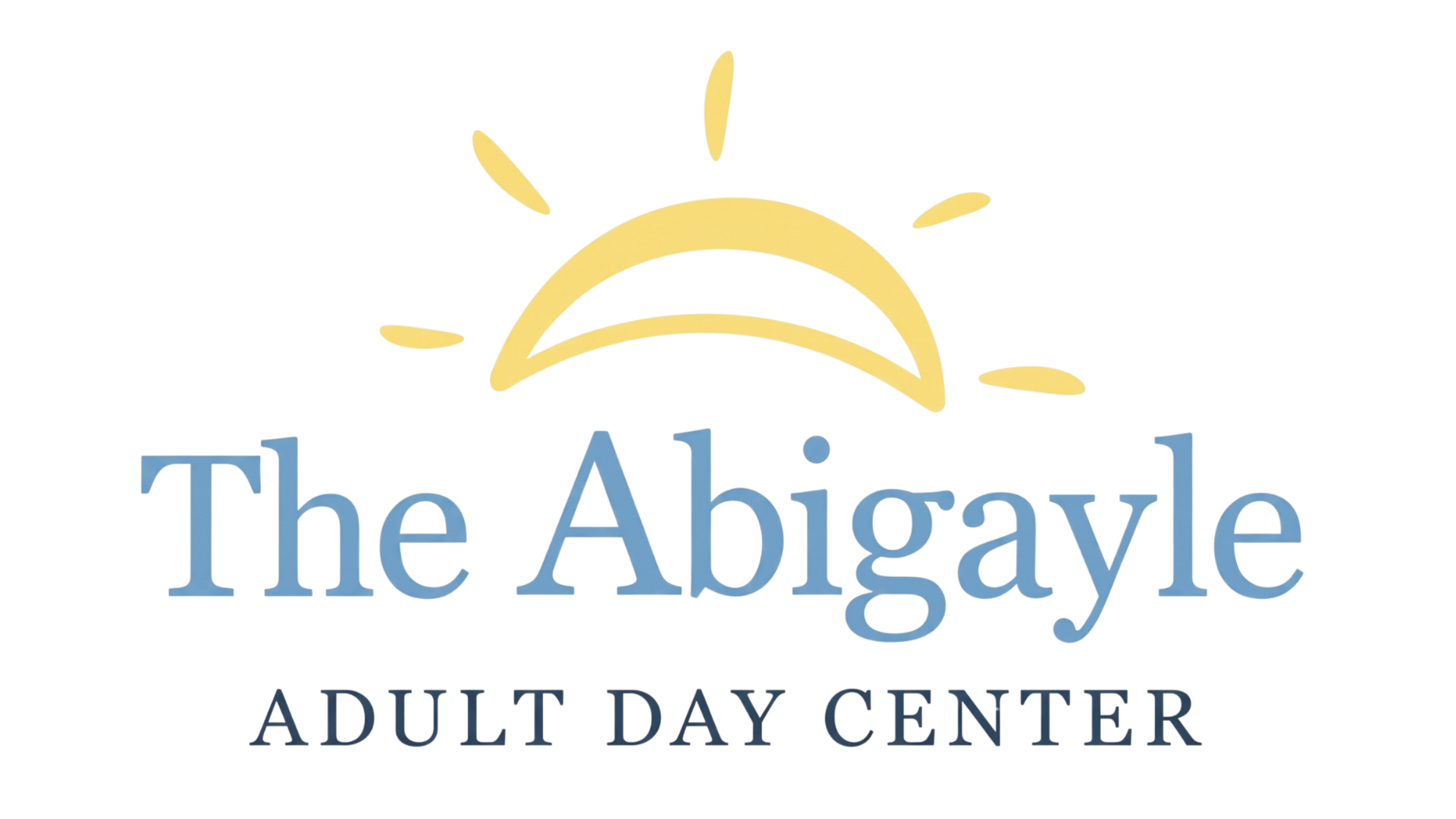 Logo for The Abigayle Adult Day Center with a yellow sun over blue text