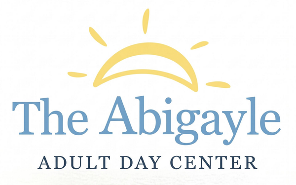 Logo for The Abigayle Adult Day Center with a yellow sun and blue text