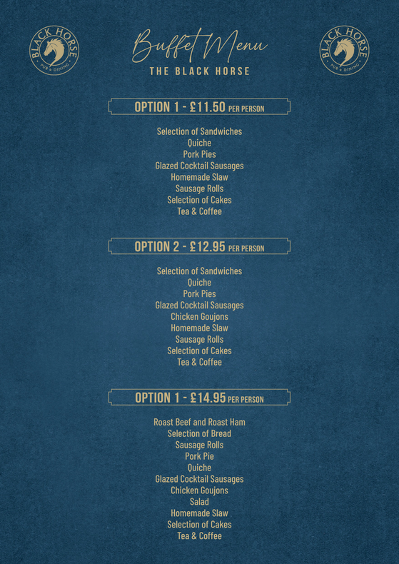 A blue menu for a restaurant called the black horse