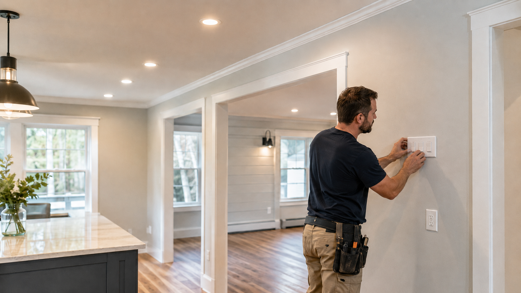 Electrician installing new wiring during a home remodel in Western Massachusetts