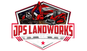 Logo of "JPS Landworks LLC" with construction vehicles and American flag colors.