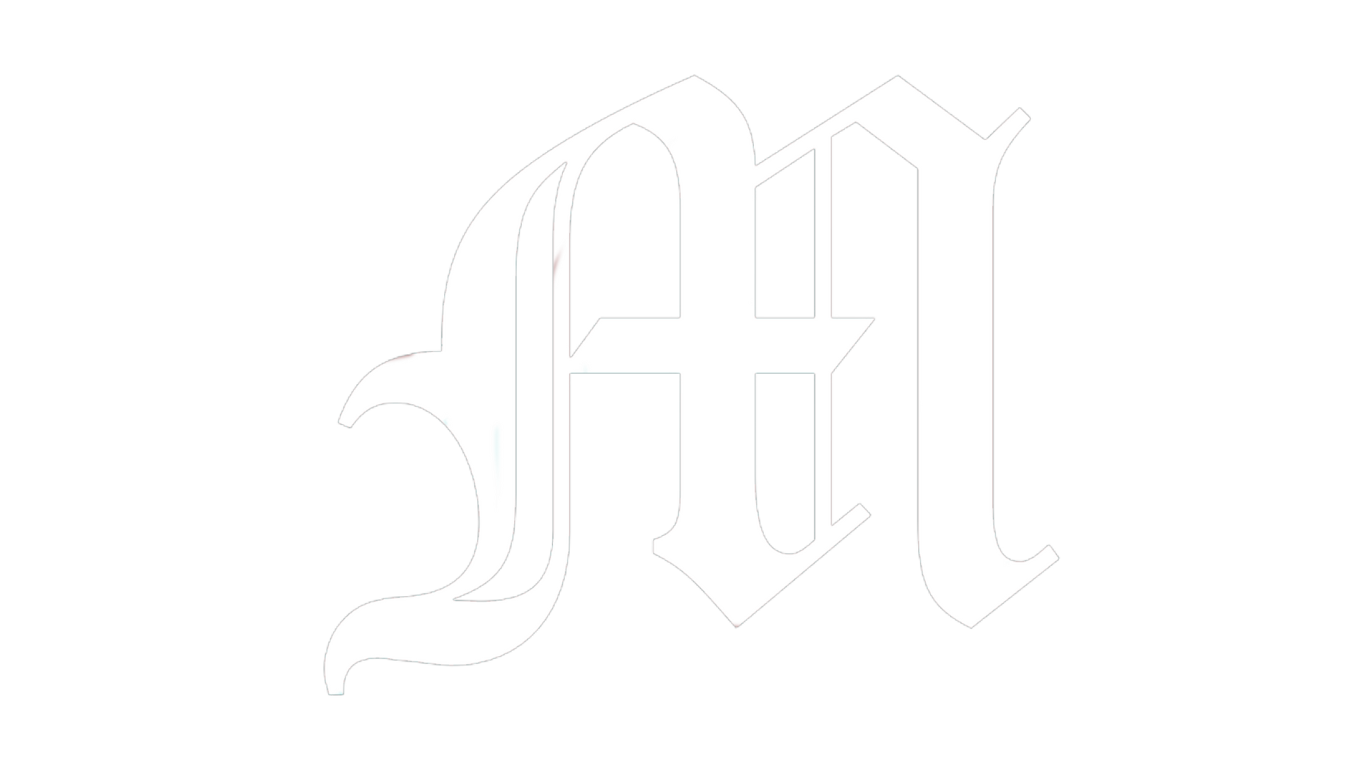 A white drawing of a letter m on a white background.