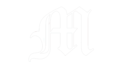 A white drawing of a letter m on a white background.