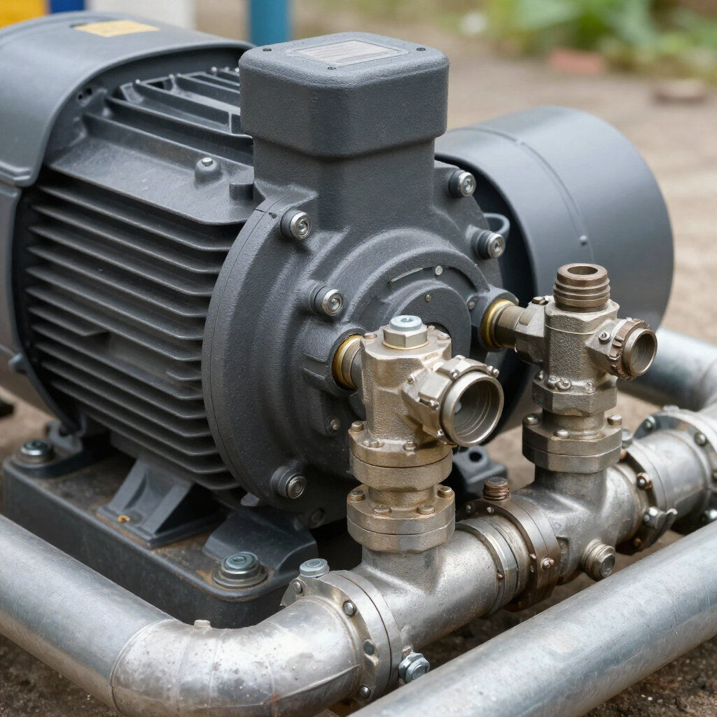 Motor de motobomba para riego en primer plano