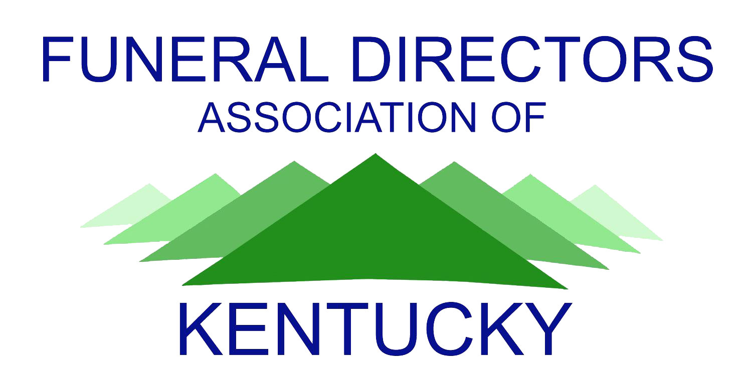 Funeral Directors Association of Kentucky logo with blue text and green mountains