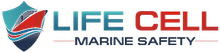 The logo for life cell marine safety has a shield on it. LIFECELL products