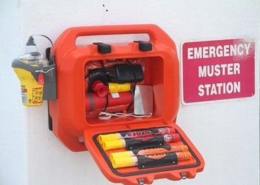 An emergency muster station is located on the side of a building LIFECELL products
