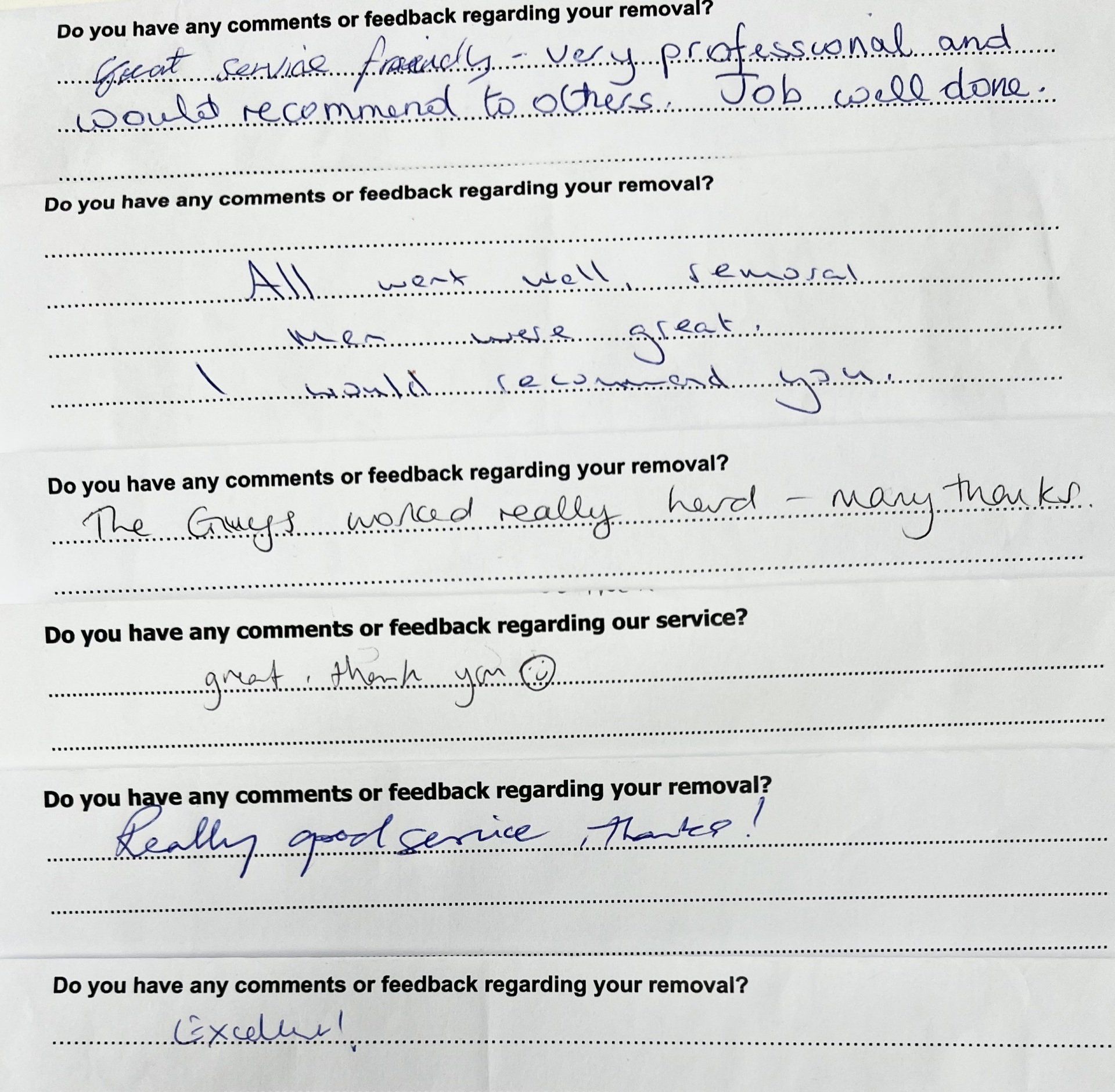 Removals reviews
