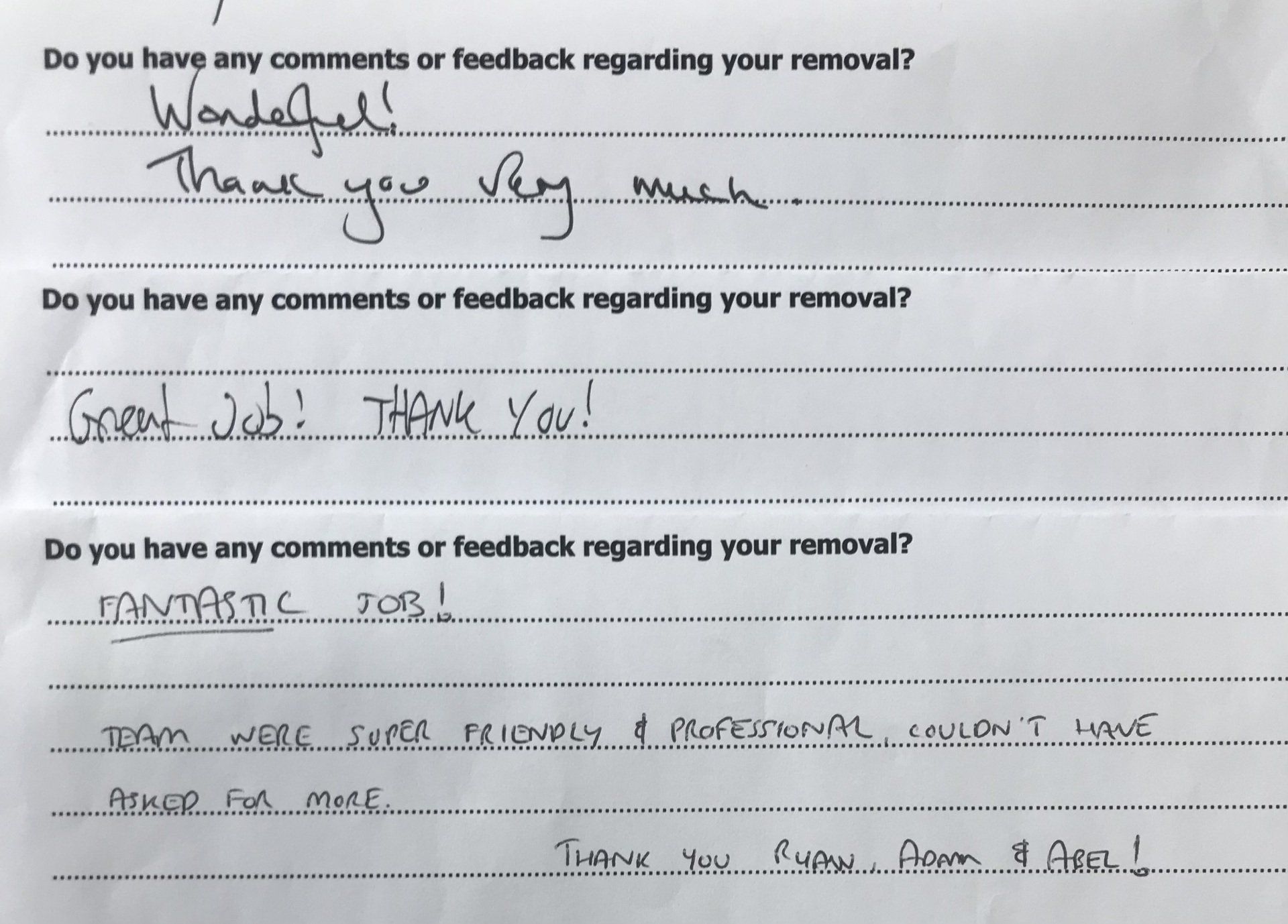 Removals reviews
