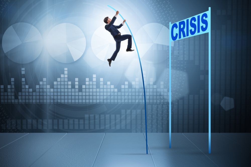 Businessman pole vaults toward