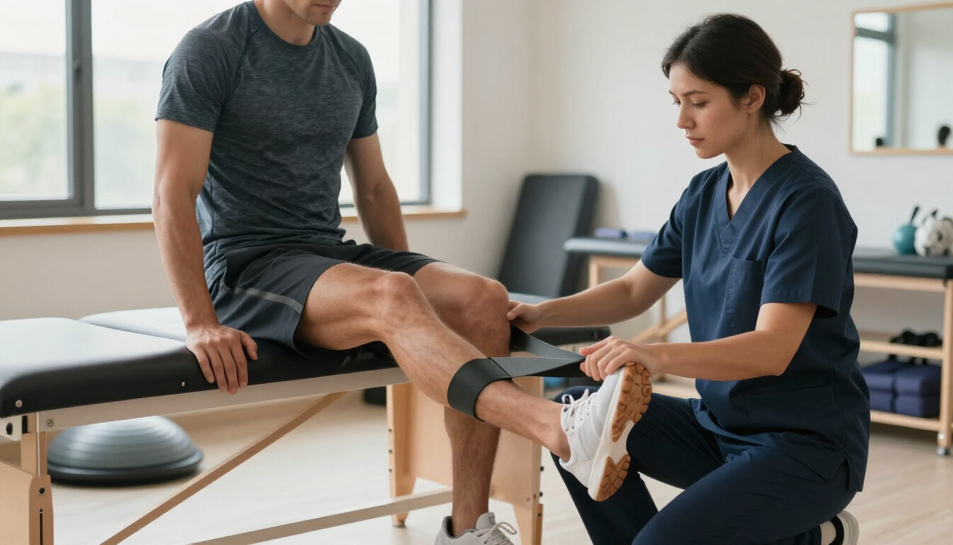 Athlete completing guided foot and ankle rehabilitation
