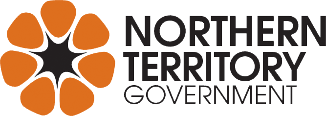 Sturt's desert rose symbol in orange next to the text