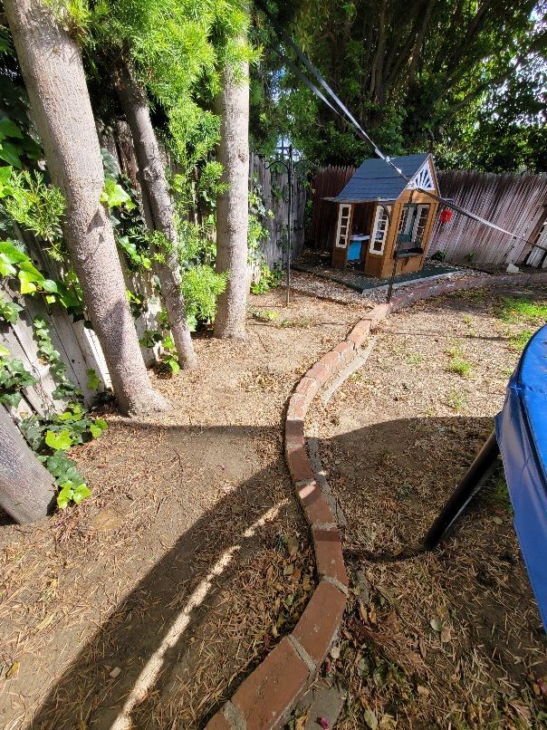 back yard planter with dirt and trees