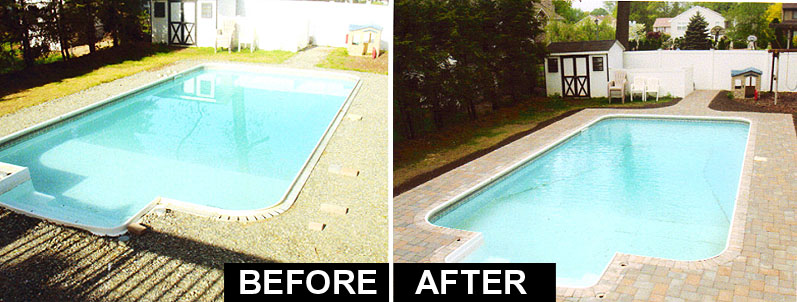 A before and after photo of a swimming pool