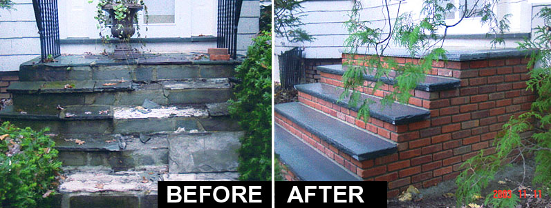 A before and after photo of a set of stairs.